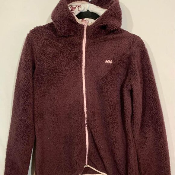 𝅺HELLY Hansen woman’s teddy coat. Size large. Burgundy. Ultra plush. Hooded. - Picture 2 of 10